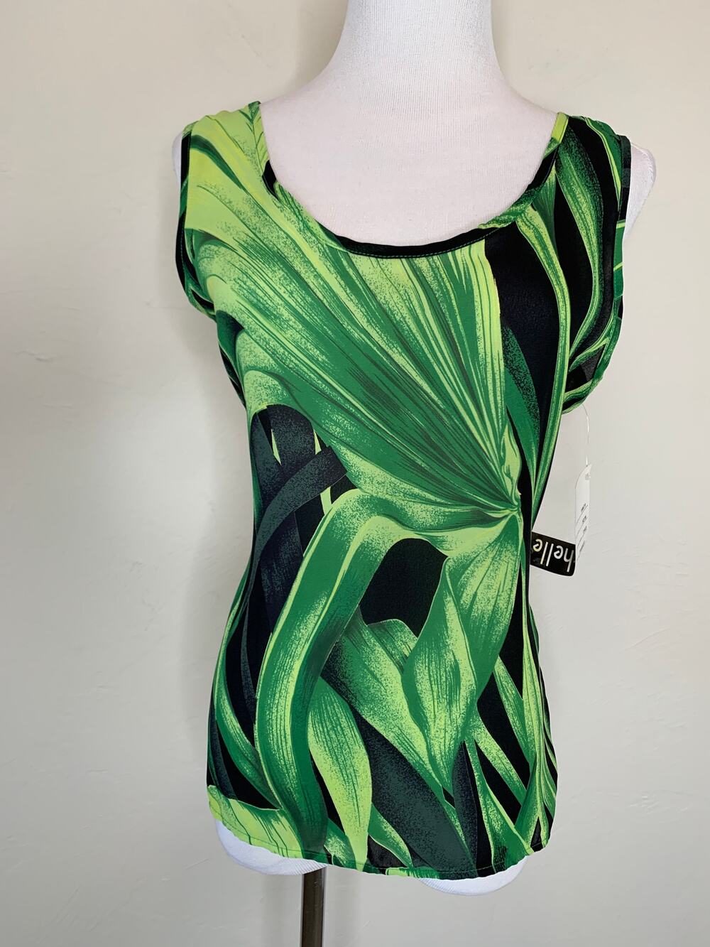 michele michelle Deadstock Green Tropical Leaf Tank Top Sz 8